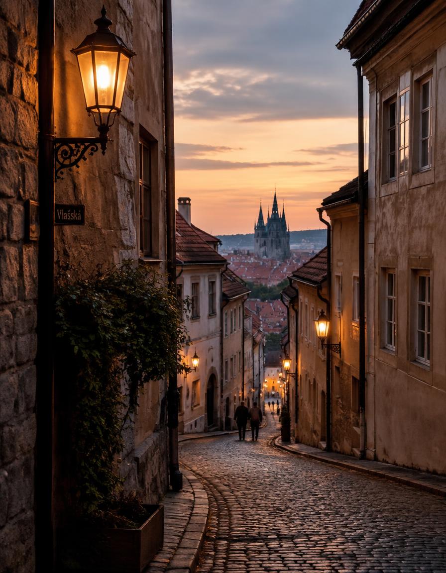 Sample image: cobbled street at dusk