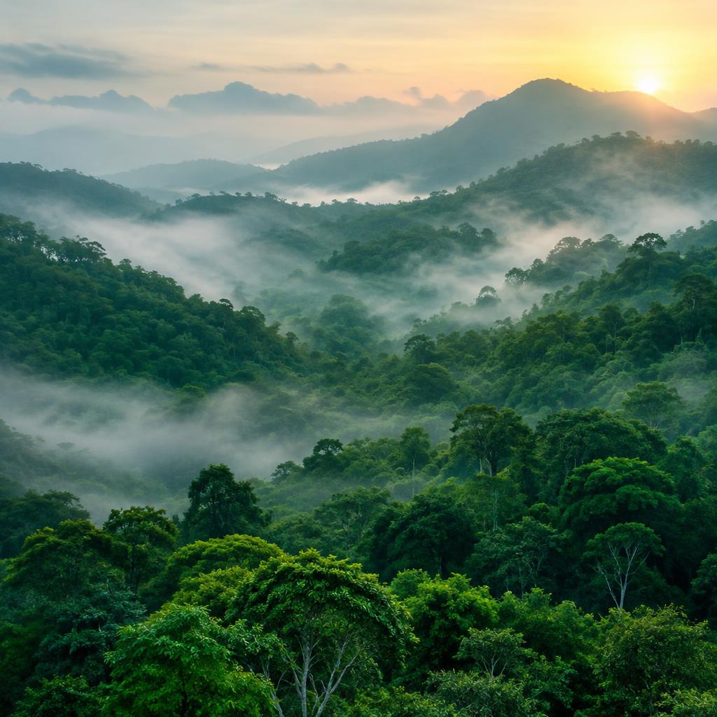 Sample image: misty green forest at dawn